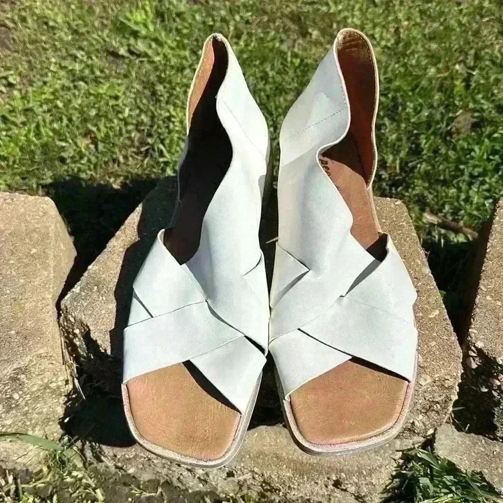 NWOT FREE PEOPLE women’s Sun Valley open toe stacked heel white Sandal sz EU 40 - Picture 11 of 12